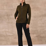 Olive Zip-front High-neck Regular Jacket with Pockets - Lakshita