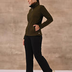Olive Zip-front High-neck Regular Jacket with Pockets - Lakshita