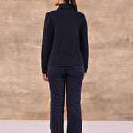 Navy Blue Zip-front High-neck Regular Jacket with Pockets - Lakshita