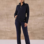 Navy Blue Zip-front High-neck Regular Jacket with Pockets - Lakshita