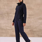 Navy Blue Zip-front High-neck Regular Jacket with Pockets - Lakshita