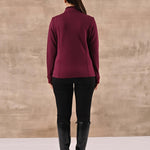 Maroon Zip-front High-neck Regular Jacket with Pockets - Lakshita