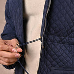 Navy Blue Quilted Jacket with attached Hood - Lakshita