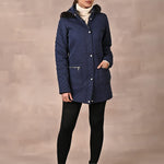 Navy Blue Quilted Jacket with attached Hood - Lakshita