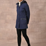 Navy Blue Quilted Jacket with attached Hood - Lakshita