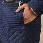 Navy Blue Quilted Jacket with attached Hood - Lakshita