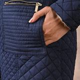 Navy Blue Quilted Jacket with attached Hood - Lakshita