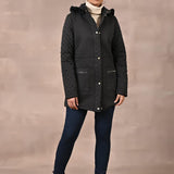 Black Quilted Jacket with attached Hood - Lakshita