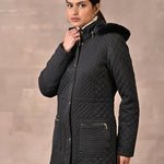 Black Quilted Jacket with attached Hood - Lakshita