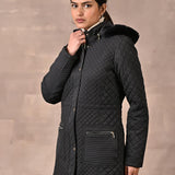 Black Quilted Jacket with attached Hood - Lakshita