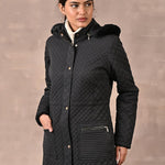 Black Quilted Jacket with attached Hood - Lakshita