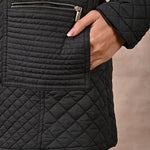 Black Quilted Jacket with attached Hood - Lakshita