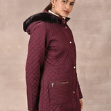 Maroon Quilted Jacket with attached Hood - Lakshita