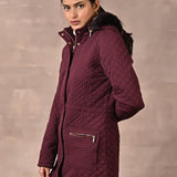 Maroon Quilted Jacket with attached Hood - Lakshita