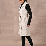 White Sleeveless Corduroy Trench Coat - Lakshita