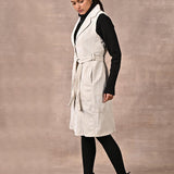 White Sleeveless Corduroy Trench Coat - Lakshita