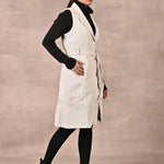 White Sleeveless Corduroy Trench Coat - Lakshita