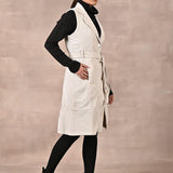 White Sleeveless Corduroy Trench Coat - Lakshita