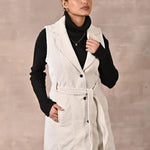 White Sleeveless Corduroy Trench Coat - Lakshita