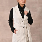 White Sleeveless Corduroy Trench Coat - Lakshita