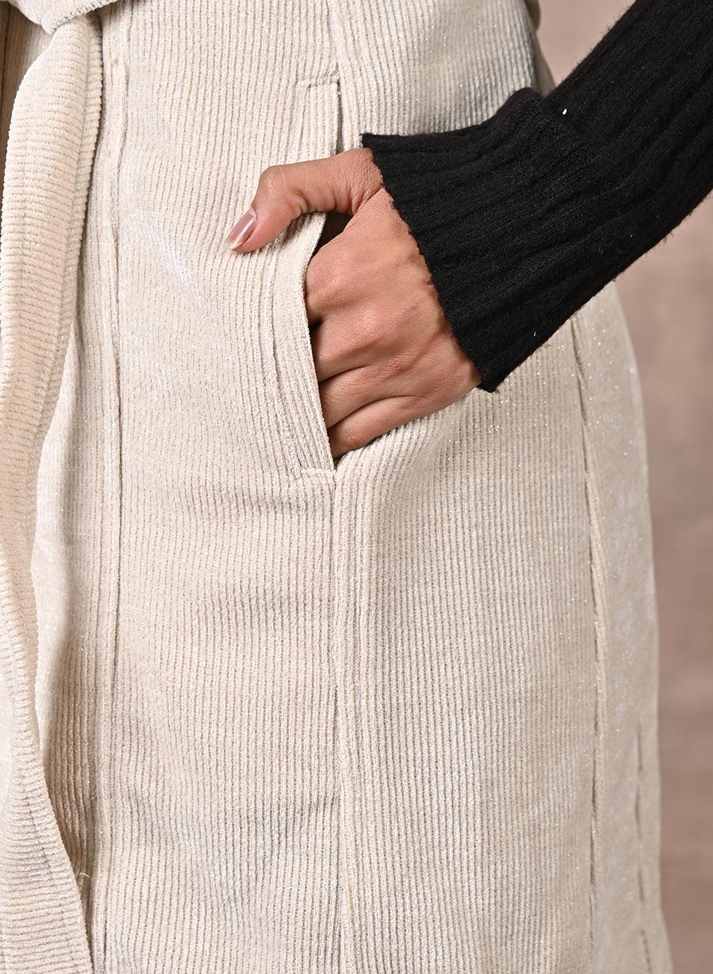 White Sleeveless Corduroy Trench Coat - Lakshita