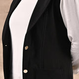 Black Sleeveless Trench Coat with Notch Collar - Lakshita