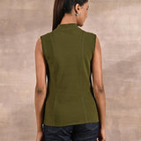 Olive Sleeveless Winter Top with Fine Stich Detailing - Lakshita
