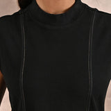 Black Sleeveless Winter Top with Fine Stich Detailing - Lakshita
