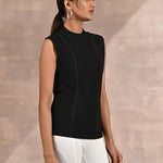 Black Sleeveless Winter Top with Fine Stich Detailing - Lakshita