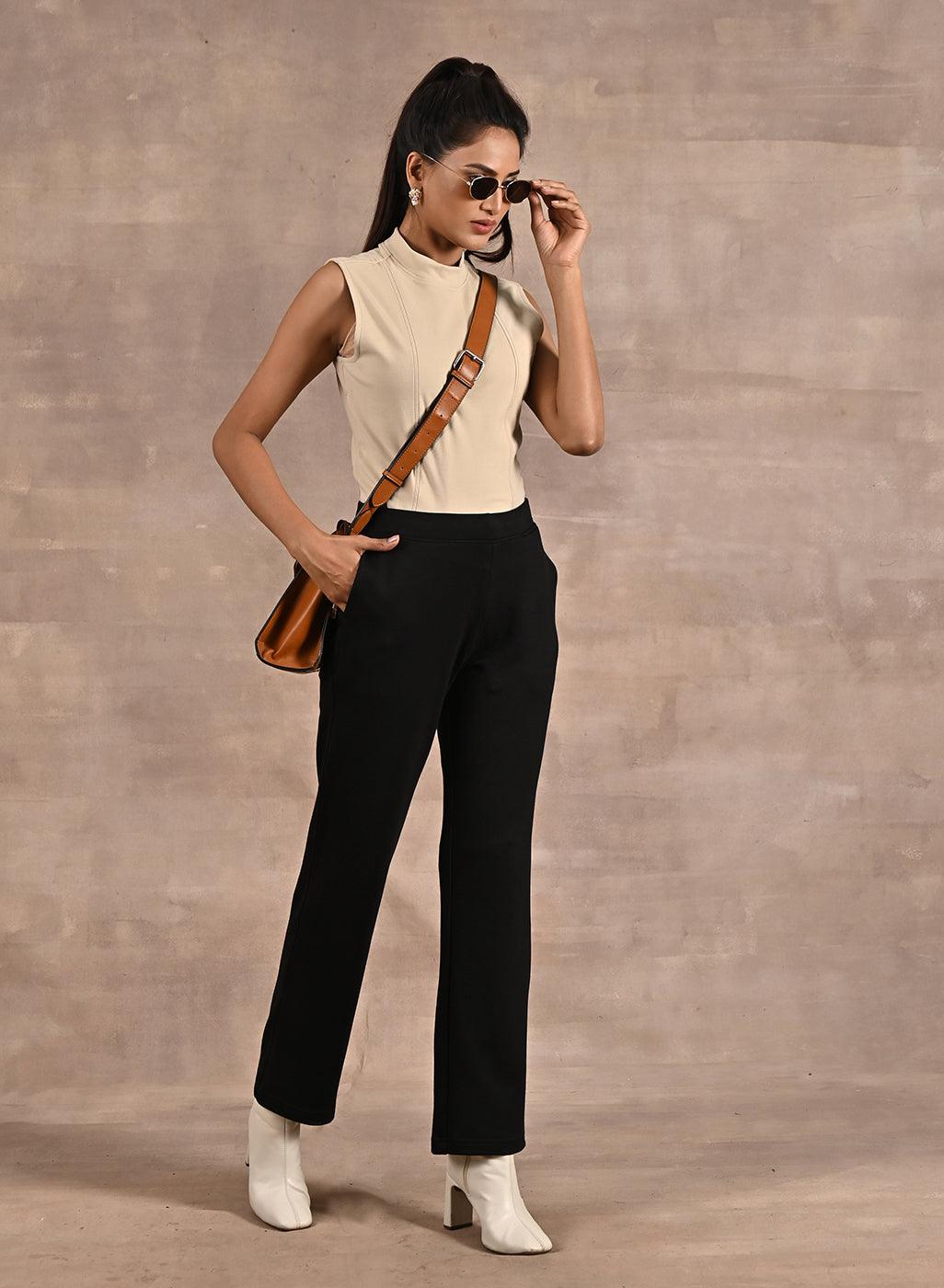 Beige Sleeveless Winter Top with Fine Stich Detailing - Lakshita