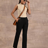 Beige Sleeveless Winter Top with Fine Stich Detailing - Lakshita