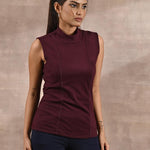 Maroon Sleeveless Winter Top with Fine Stich Detailing - Lakshita