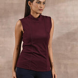 Maroon Sleeveless Winter Top with Fine Stich Detailing - Lakshita