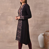 Purple Solid Kurta with Tribal Embroidery and Curved Hem - Lakshita
