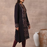 Purple Solid Kurta with Tribal Embroidery and Curved Hem - Lakshita