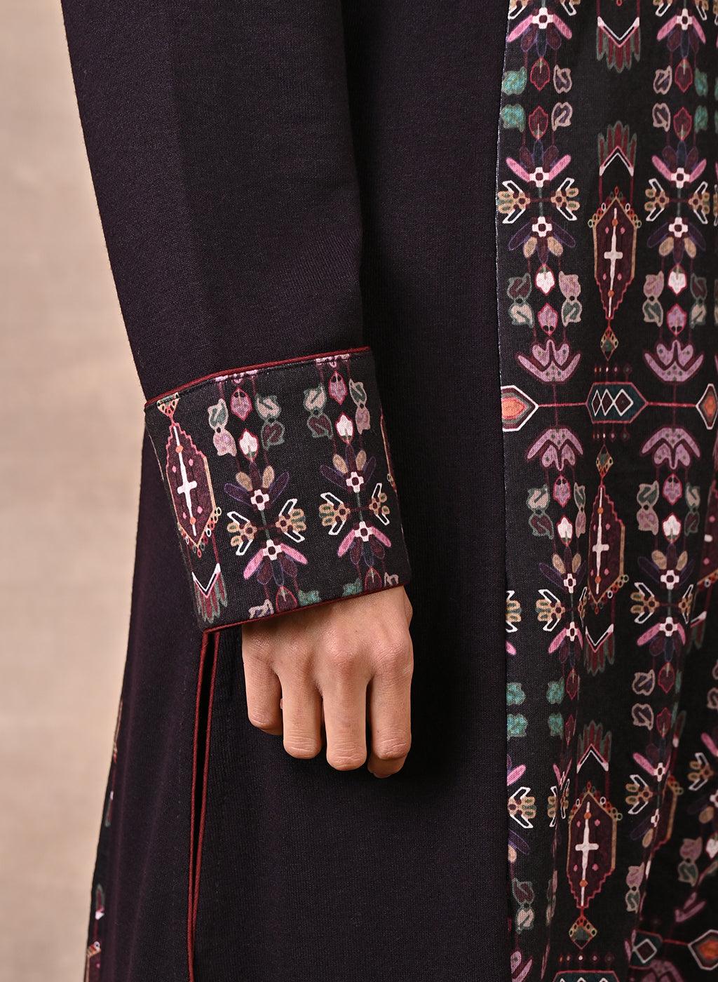 Purple Solid Kurta with Tribal Embroidery and Curved Hem - Lakshita