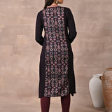 Purple Solid Kurta with Tribal Embroidery and Curved Hem - Lakshita