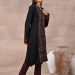 Black Solid Kurta with Tribal Embroidery and Curved Hem - Lakshita