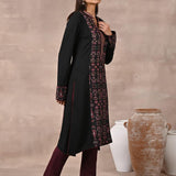 Black Solid Kurta with Tribal Embroidery and Curved Hem - Lakshita