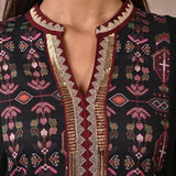 Black Solid Kurta with Tribal Embroidery and Curved Hem - Lakshita