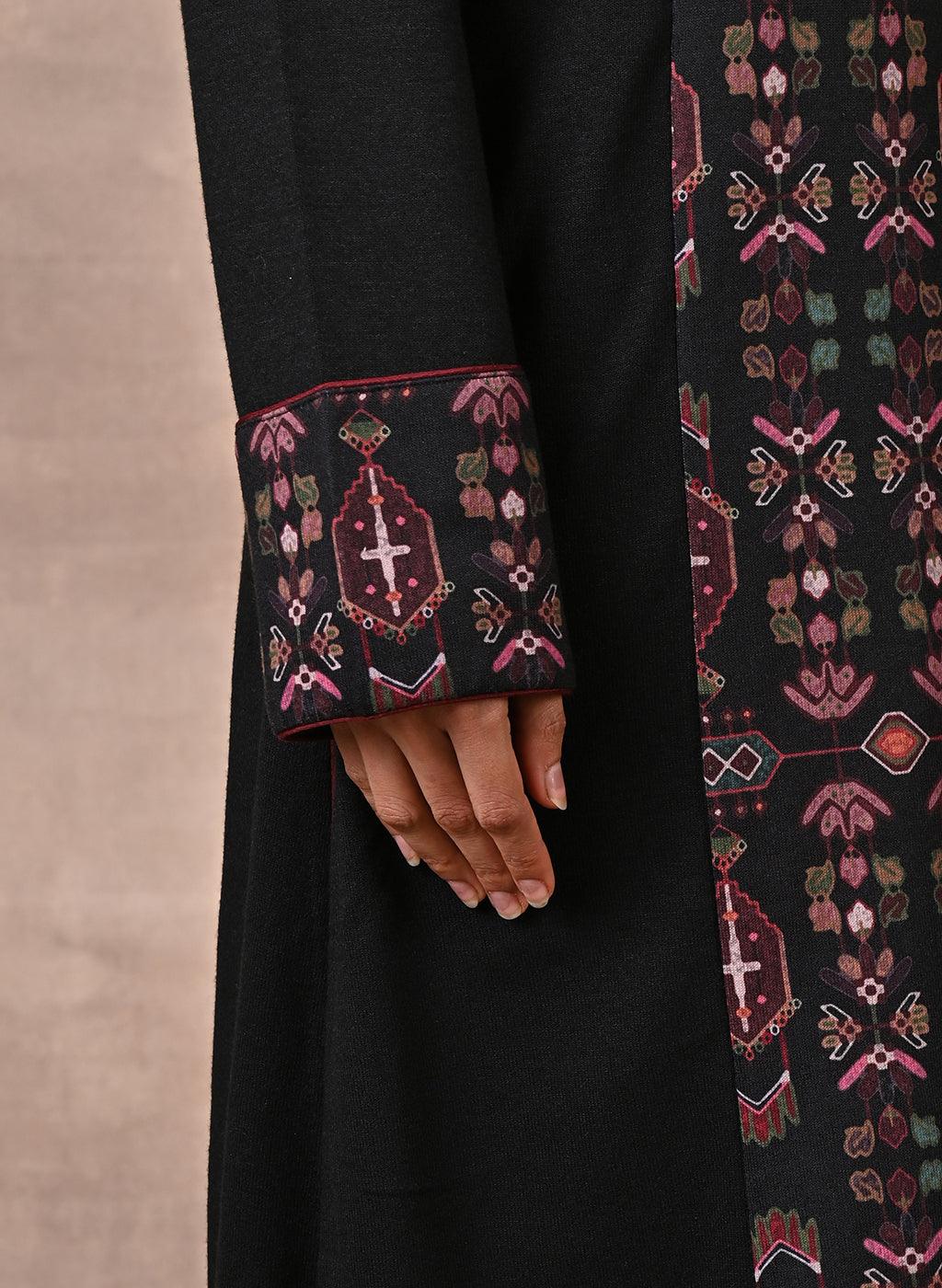 Black Solid Kurta with Tribal Embroidery and Curved Hem - Lakshita