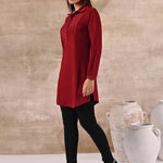 Red Textured Full Sleeve Kurti - Lakshita