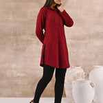 Red Textured Full Sleeve Kurti - Lakshita