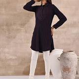 Purple Textured Full Sleeve Kurti - Lakshita