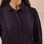 Purple Textured Full Sleeve Kurti - Lakshita