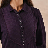 Purple Textured Full Sleeve Kurti - Lakshita