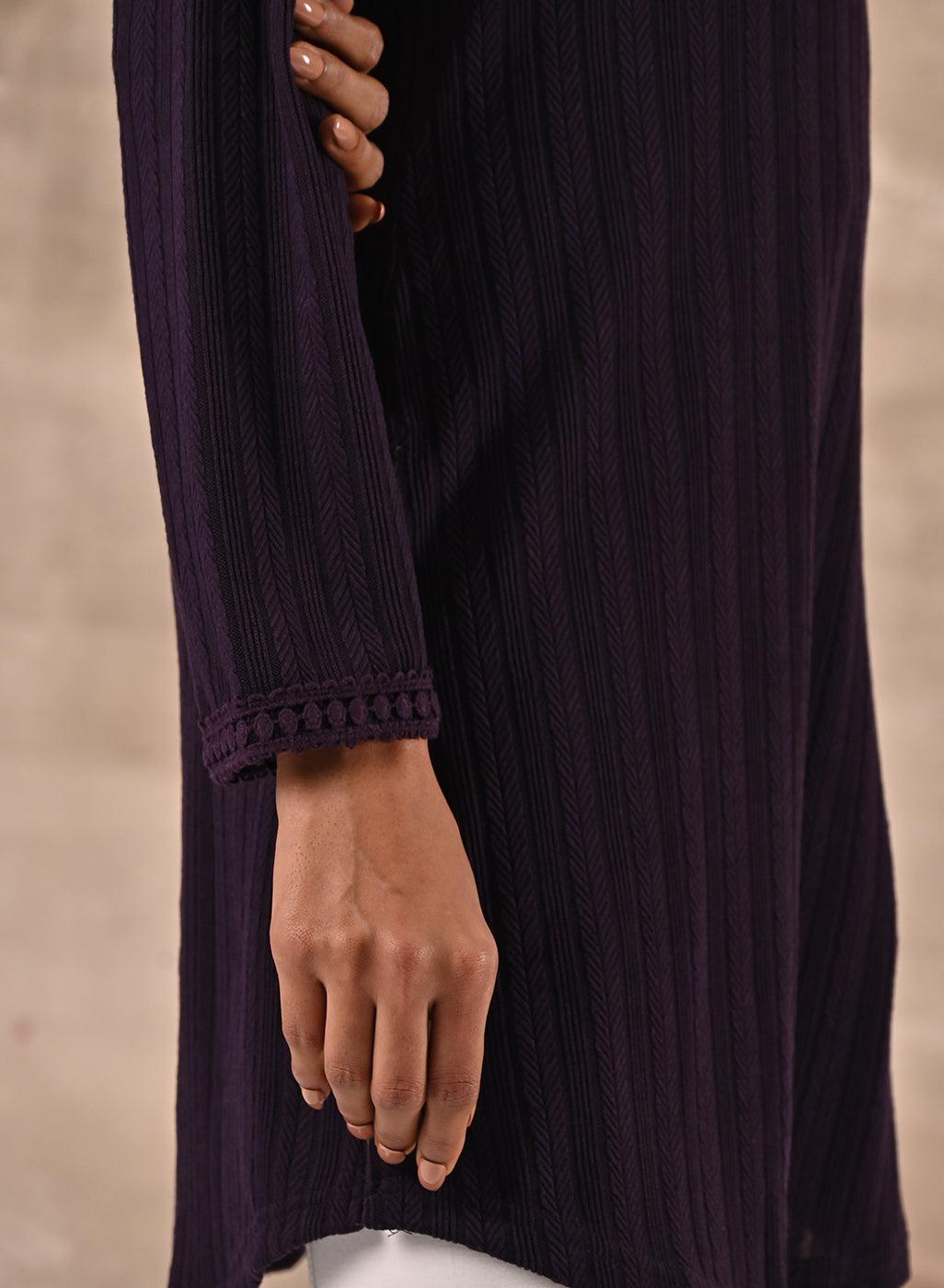 Purple Textured Full Sleeve Kurti - Lakshita