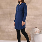 Blue Textured Full Sleeve Kurti - Lakshita
