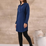 Blue Textured Full Sleeve Kurti - Lakshita