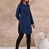 Blue Textured Full Sleeve Kurti - Lakshita